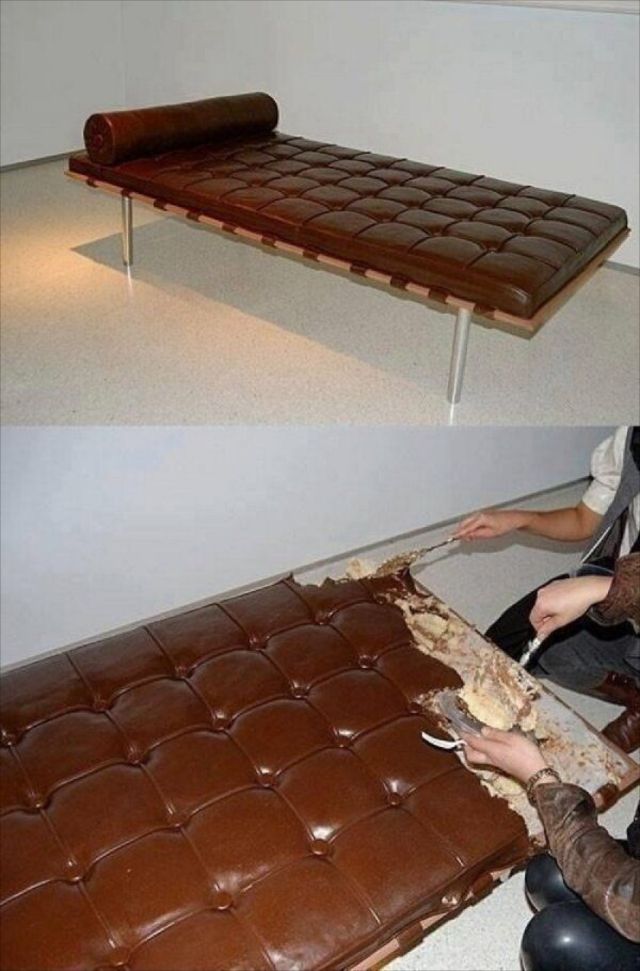 【小ネタ】上質な革張りのベッド･･･と思いきやチョコレートケーキ！