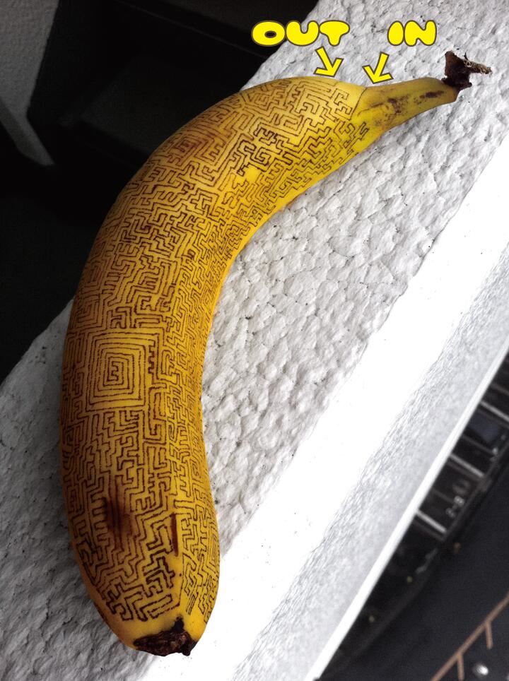 【小ネタ】バナナに虫ピンを刺して描く「バナナート」の迷路が凄い！