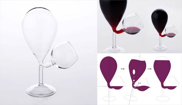 一定量飲むと自動的に注がれるワイングラス『Glass Tank Wine Glass』