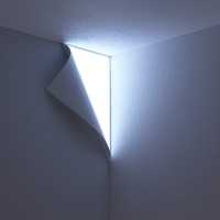 めくれた壁紙の先から光が漏れているようなデザインのライト「PEEL」