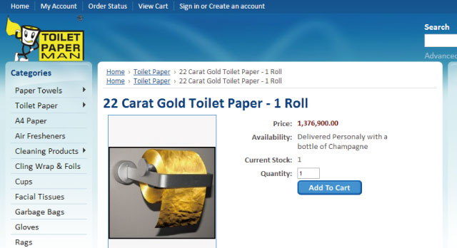 すげー！137万ドルの黄金のトイレットペーパーが売ってるぞ！！